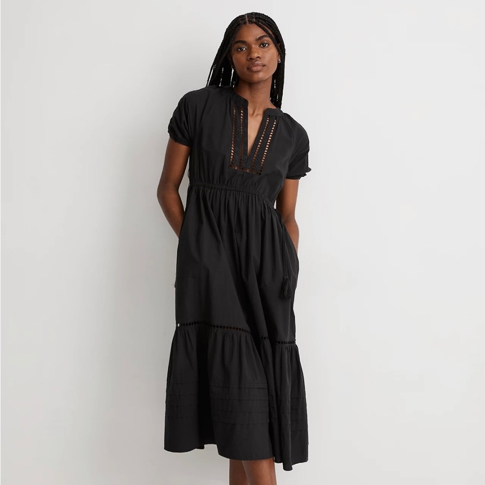 Madewell Poplin Ladder Embroidery Midi Dress NWT